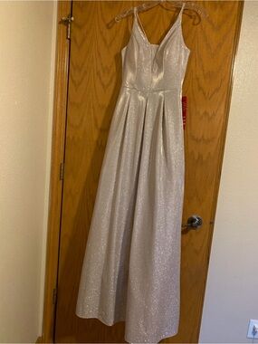 Maxi Dress with V-Neck in Shimmery Silver